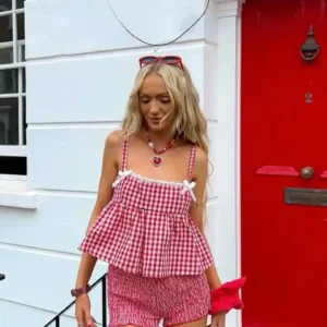 Red gingham bow top