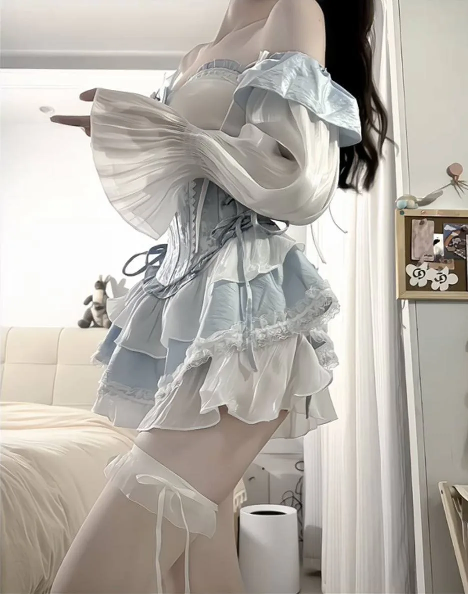Flared Blue Bow Dress - Image 6