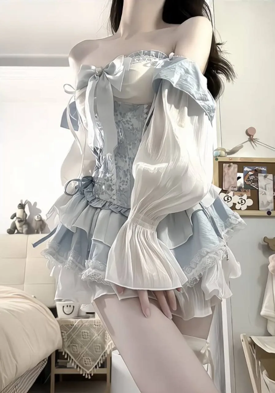 Flared Blue Bow Dress - Image 4