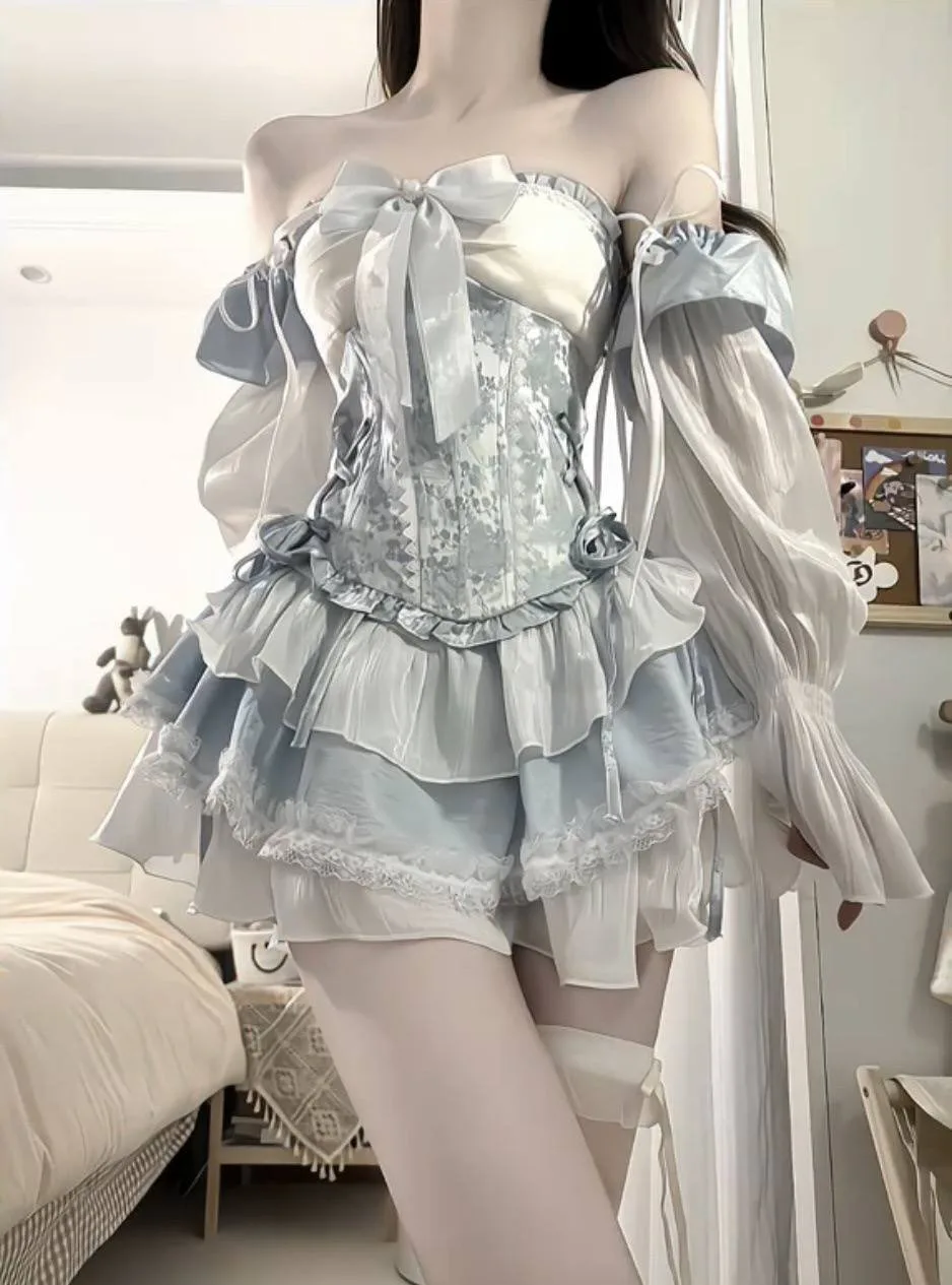 Flared Blue Bow Dress - Image 2