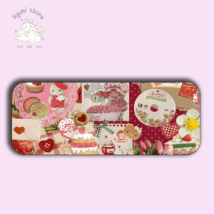 Hyuni Stone 11x23" - Cute Strawberry Patchwork & Retro Art | Aesthetic Desk Pad