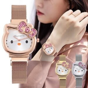 Dazzling Hello Kitty Watch Collection 6 Hello Kitty Watch collection featuring a rhinestone bow and mesh metal strap in gold silver black and rose gold