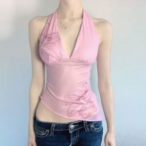 Halter V neck floral top