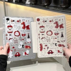 Cute White Bear & Red Apple Clear iPad Mini Case with Smart Cover