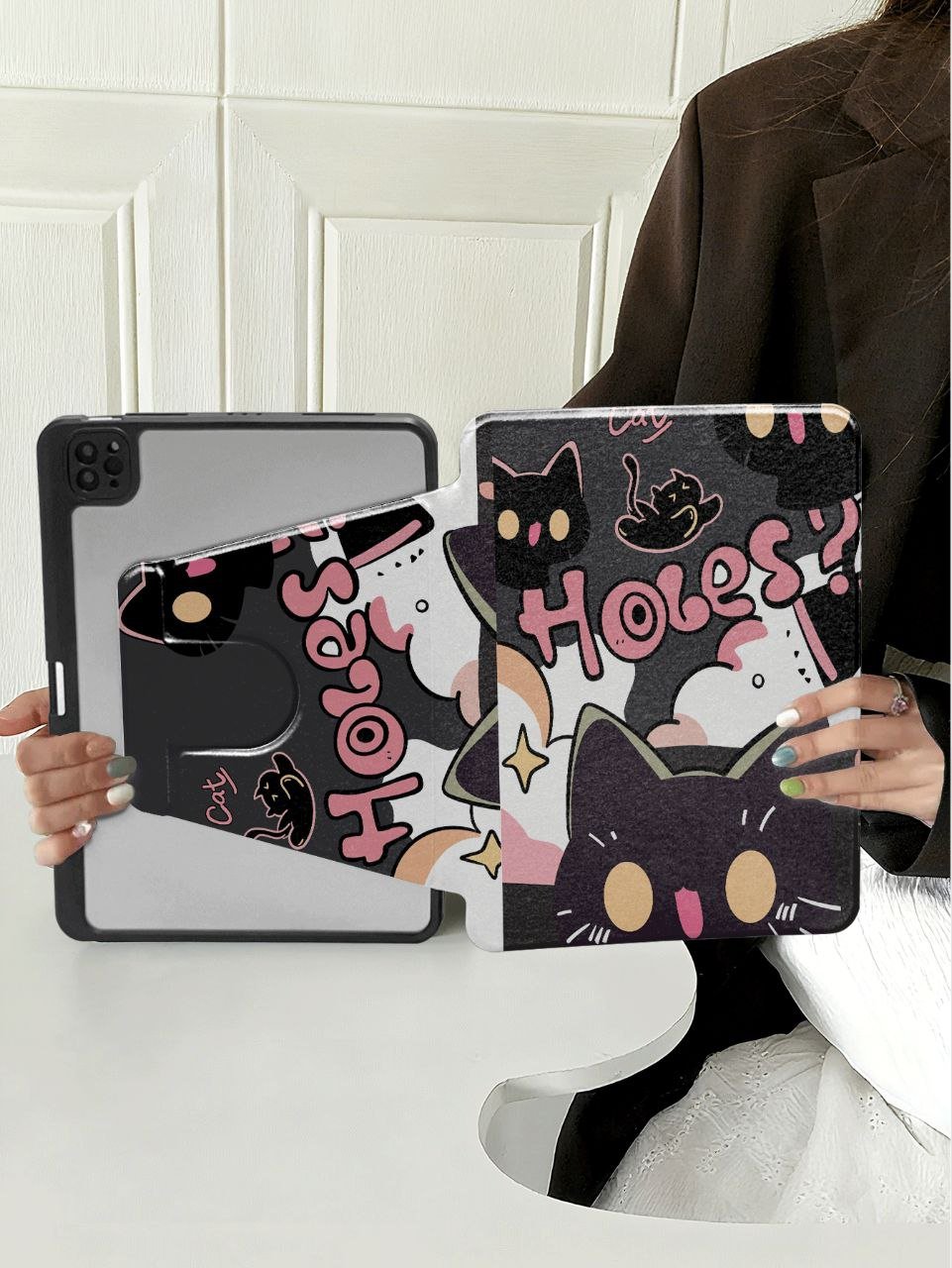Kawaii Black Cat "Holes?" Pattern iPad Case 1 Kawaii Black Cat "Holes?" Pattern iPad Case