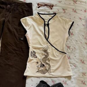 White printed cheongsam top