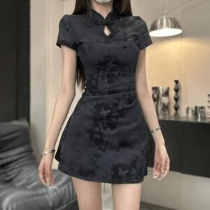 Summer New Chinese-style Plate Buckle National Style Improved Cheongsam Short Design Sense Niche Pleated Slim-fit dress