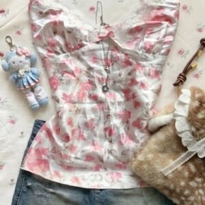 ral Print Adjustable Waist Cami Top