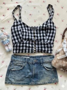Primark Monochrome Gingham Button-Down Bustier Crop Top