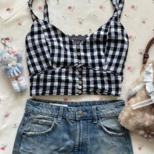 Primark Monochrome Gingham Button-Down Bustier Crop Top