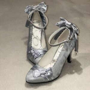 Lolita Shoes: Vintage Mary Jane Kitten Heels with Satin Back Bows