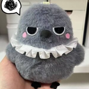 bird plush keychain, cute backpack charms, fluffy grey pigeon doll, grumpy plush toy, aesthetic bag accessories, kawaii bird keychain, funny mini plush, ruffle collar doll, quirky gifts for teens, stuffed animal key ring, funny crow plush, soft aesthetic keychain