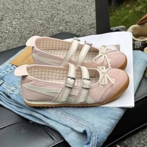 Gingham Ballet Core Sneaker Flats Double Strap Mary Jane Shoes with Gum Sole