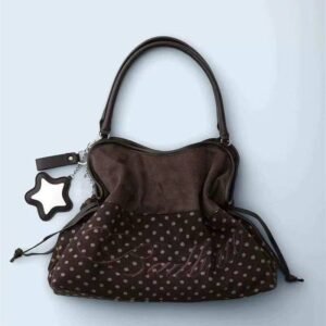 : Brown Polka Dot Slouchy Shoulder Bag Retro Aesthetic Handbag with Star Charm