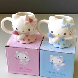 Hello Kitty Mug: Ceramic 3D Angel Figure Coffee Cup with Heart Bow Accents