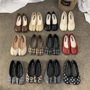 Split Toe Tabi Ballet Flats: Vintage Leather & Patterned Split-Toe Slip-Ons