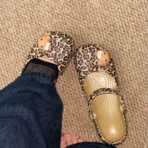 Leopard Print Mary Jane Clogs Platform Chunky Summer Sandals with Adjustable Strap