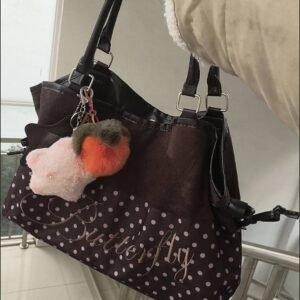 Brown Polka Dot Slouchy Shoulder Bag Retro Aesthetic Handbag with Star Charm