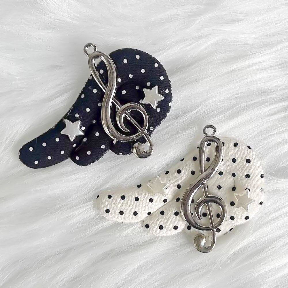 Polka Dot Angel Wing Treble Clef Hair Clips (Set of 2) | Black & White Star Fabric Hairpins 2 Polka Dot Angel Wing Treble Clef Hair Clips (Set of 2) | Black & White Star Fabric Hairpins - Image 2