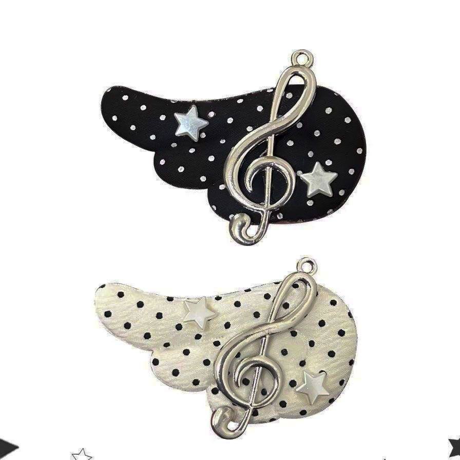 Polka Dot Angel Wing Treble Clef Hair Clips (Set of 2) | Black & White Star Fabric Hairpins 1 Polka Dot Angel Wing Treble Clef Hair Clips (Set of 2) | Black & White Star Fabric Hairpins
