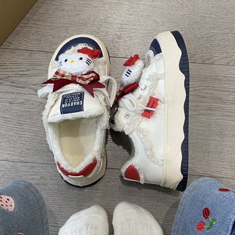 Hello Kitty Chunky Platform Sneakers Kawaii Y2K Distressed Lace-Up Casual Shoes 2 Hello Kitty Chunky Platform Sneakers Kawaii Y2K Distressed Lace-Up Casual Shoes - Image 2