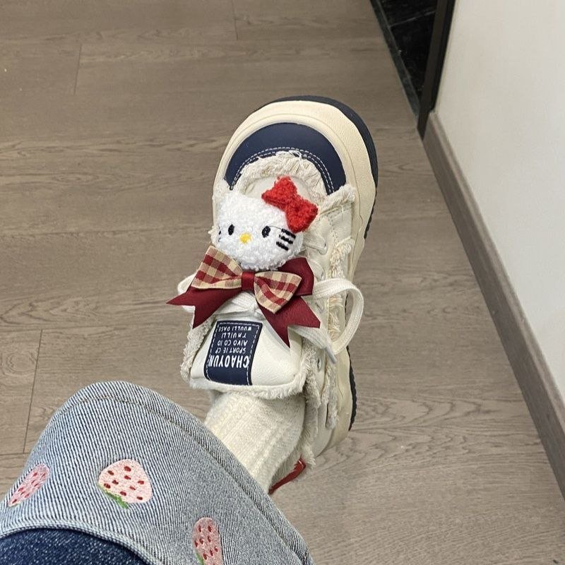 Hello Kitty Chunky Platform Sneakers Kawaii Y2K Distressed Lace-Up Casual Shoes 6 Hello Kitty Chunky Platform Sneakers Kawaii Y2K Distressed Lace-Up Casual Shoes - Image 6