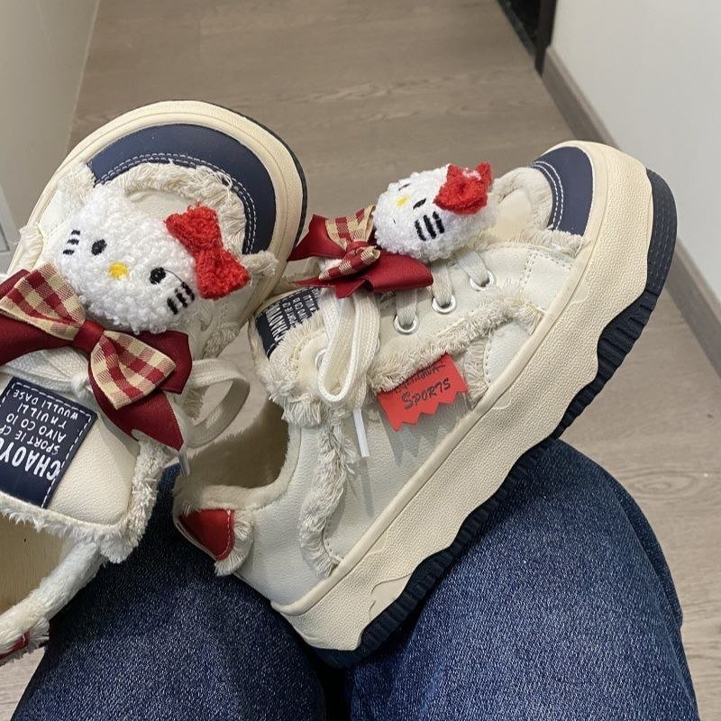 Hello Kitty Chunky Platform Sneakers Kawaii Y2K Distressed Lace-Up Casual Shoes 9 Hello Kitty Chunky Platform Sneakers Kawaii Y2K Distressed Lace-Up Casual Shoes - Image 9