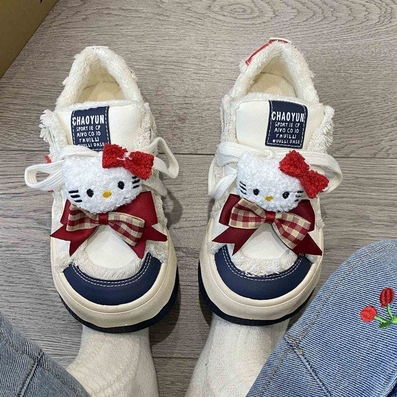Hello Kitty Chunky Platform Sneakers Kawaii Y2K Distressed Lace-Up Casual Shoes 1 Hello Kitty Chunky Platform Sneakers Kawaii Y2K Distressed Lace-Up Casual Shoes