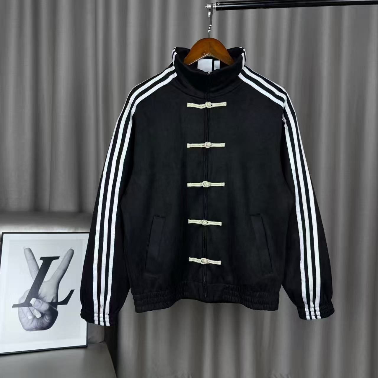 Modern Chinese Style Men's Tang Suit Track Jacket | Retro Asian Streetwear Suede Jacket 4 Modern Chinese Style Men's Tang Suit Track Jacket | Retro Asian Streetwear Suede Jacket - Image 4