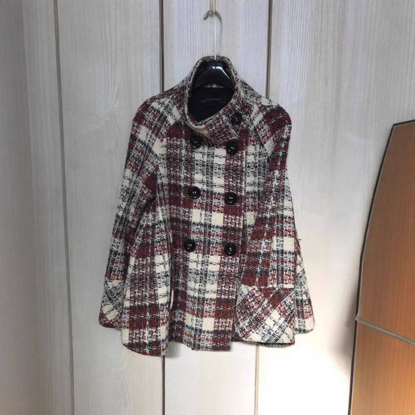 Women’s Plaid Tweed Double-Breasted Jacket Slim Fit Funnel Neck Coat 3 plaid tweed coat, slim fit coat, women winter jacket, double breasted jacket, polyester pet coat, sweet style outerwear