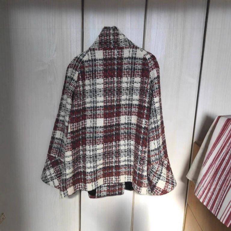 Women’s Plaid Tweed Double-Breasted Jacket Slim Fit Funnel Neck Coat 2 plaid tweed coat, slim fit coat, women winter jacket, double breasted jacket, polyester pet coat, sweet style outerwear