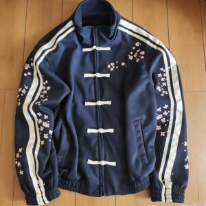 Modern Chinese Style Tang Suit Track Jacket | Retro Sakura Frog-Button Streetwear Jacket