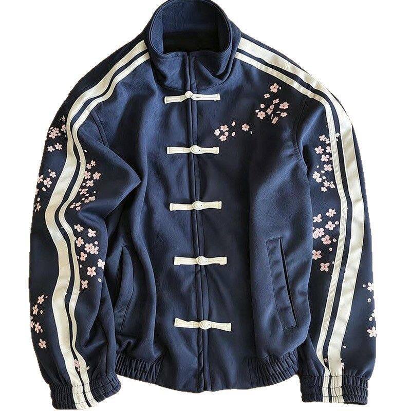 Modern Chinese Style Tang Suit Track Jacket | Retro Sakura Frog-Button Streetwear Jacket 3 Modern Chinese Style Tang Suit Track Jacket | Retro Sakura Frog-Button Streetwear Jacket - Image 3