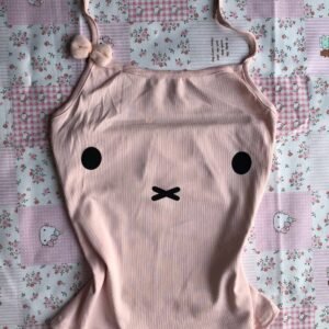 Pastel Pink Miffy Face Halter Neck Tank Top with Plush Side Bow -Size S